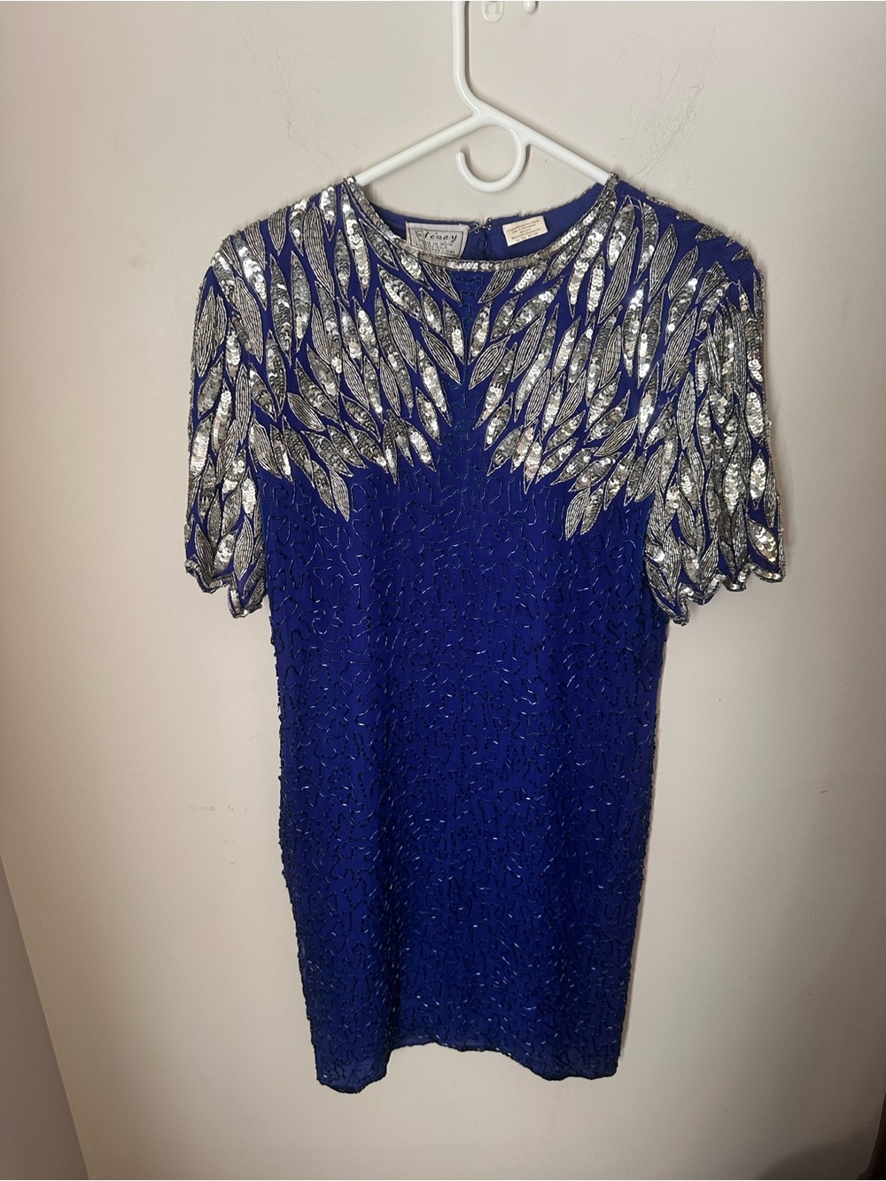 Stenay Royal Blue Dress with Silver Sequin Leaf Detailing